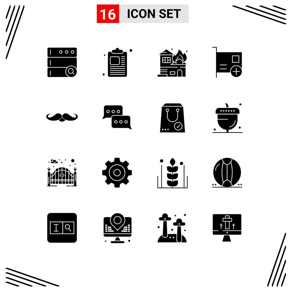 Universal Icon Symbols Group of 16 Modern Solid Glyphs of movember moustache fire hardware computers Editable Vector Design Elements