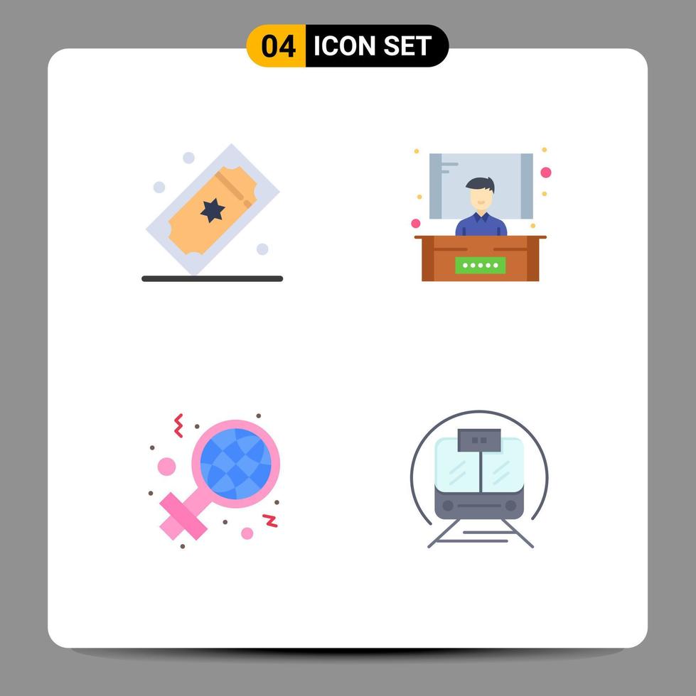 4 User Interface Flat Icon Pack of modern Signs and Symbols of cinema tickets international theater tickets presentation sign Editable Vector Design Elements