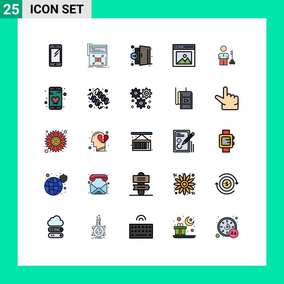 Pack of 25 Modern Filled line Flat Colors Signs and Symbols for Web Print Media such as interface communication web medical er Editable Vector Design Elements