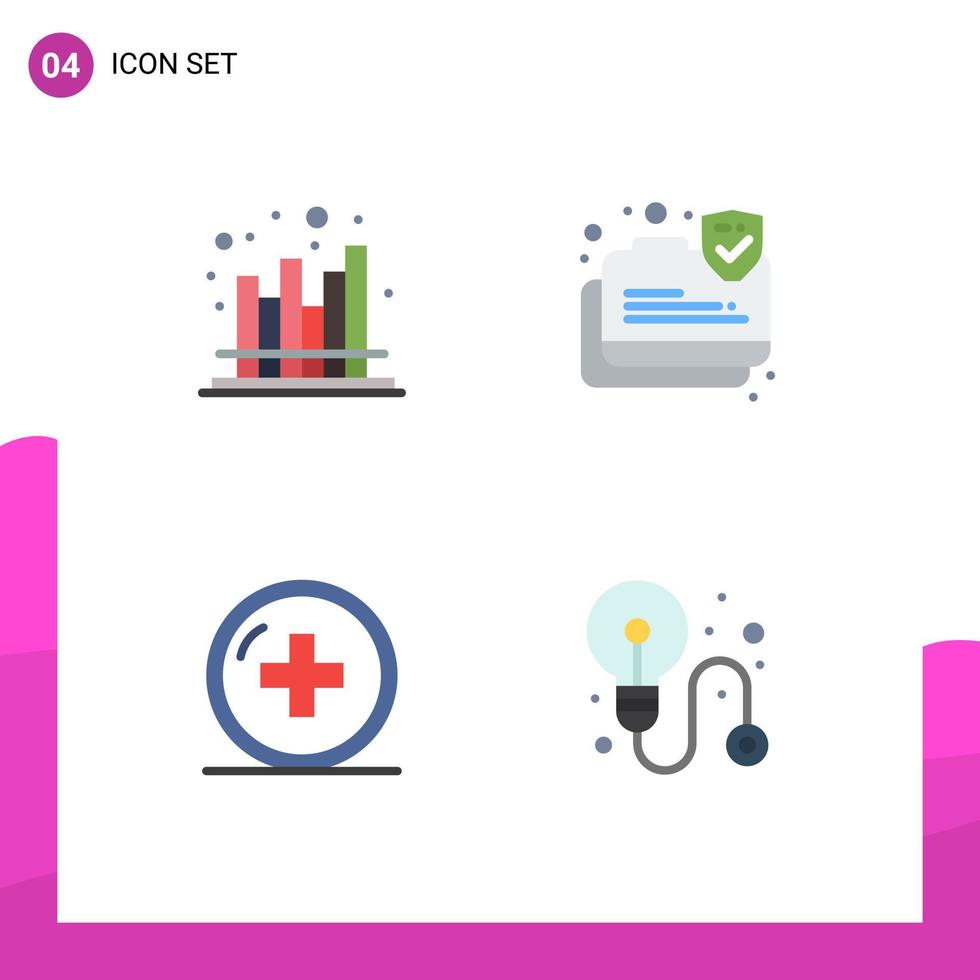 Set of 4 Modern UI Icons Symbols Signs for business health market data secure medical Editable Vector Design Elements