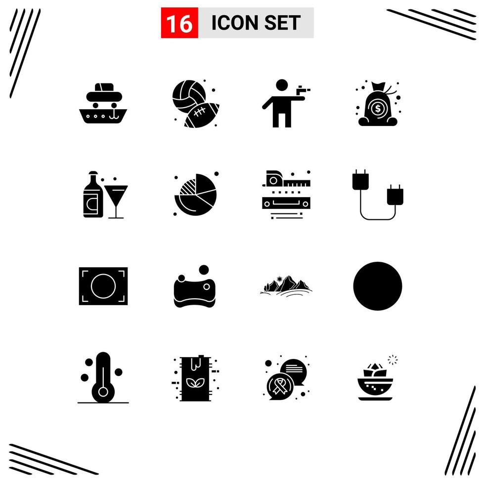 Universal Icon Symbols Group of 16 Modern Solid Glyphs of finance cash hobby bag killer Editable Vector Design Elements