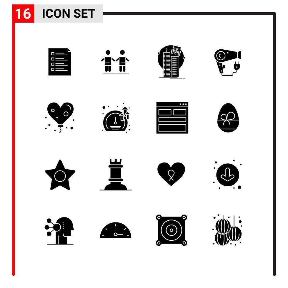 16 General Icons for website design print and mobile apps 16 Glyph Symbols Signs Isolated on White Background 16 Icon Pack Creative Black Icon vector background