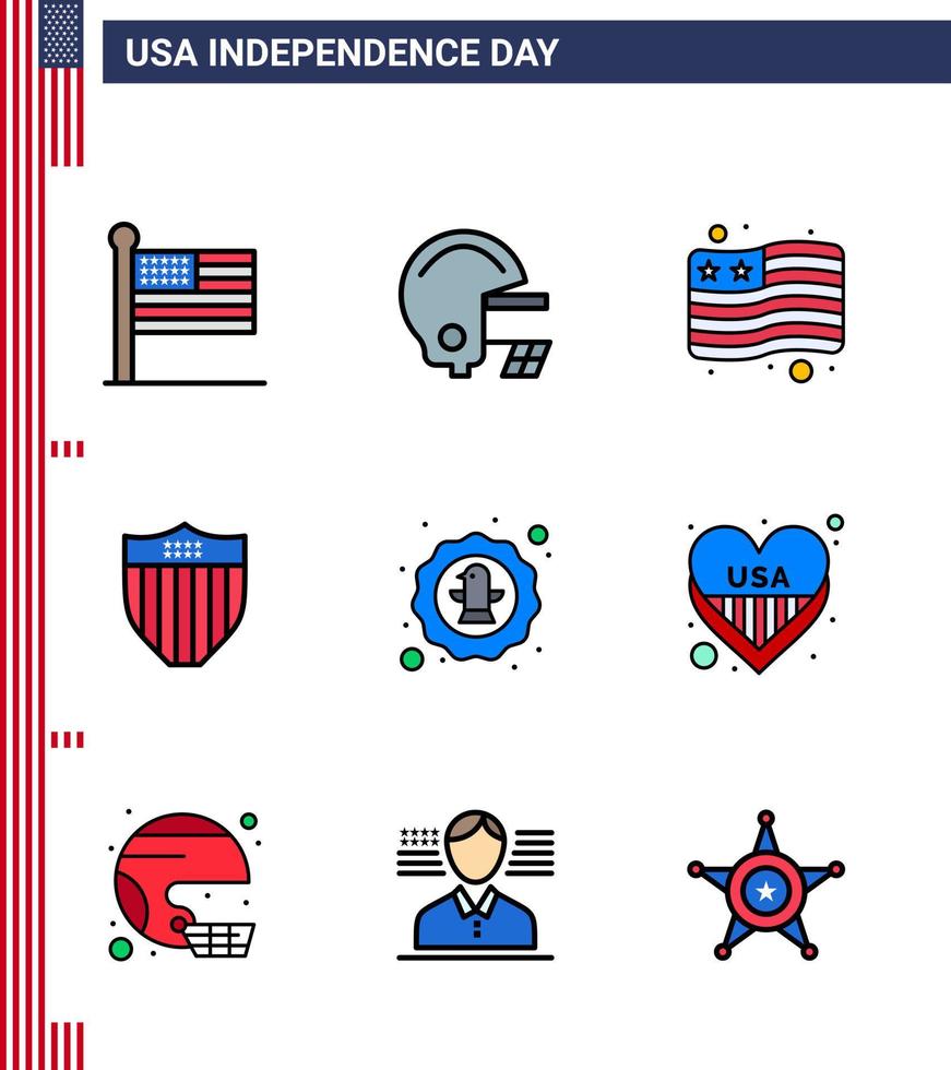 paquete de iconos de vector de stock de día americano 9 signos y símbolos de línea para bandera de pájaro águila seguridad americana elementos de diseño de vector de día de estados unidos editables