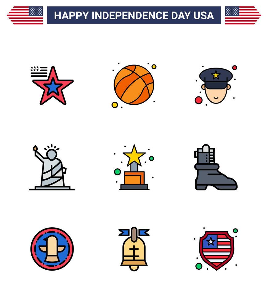 4 de julio estados unidos feliz día de la independencia icono símbolos grupo de 9 líneas llenas planas modernas de premio estados unidos hombre estatua libertad editable día de estados unidos elementos de diseño vectorial vector