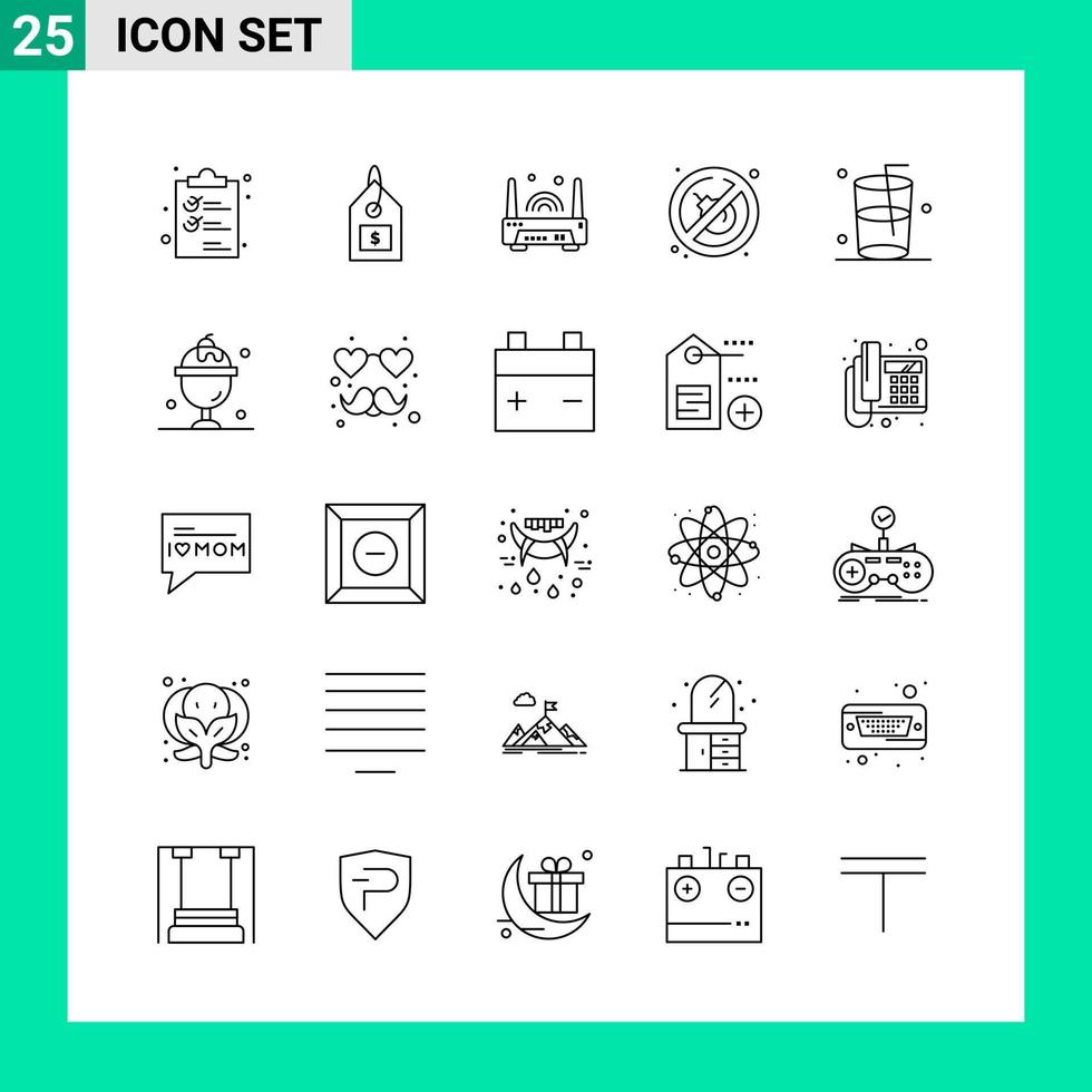 paquete de 25 iconos de estilo de línea establece símbolos de esquema para imprimir signos creativos aislados en fondo blanco 25 conjunto de iconos fondo de vector de icono negro creativo