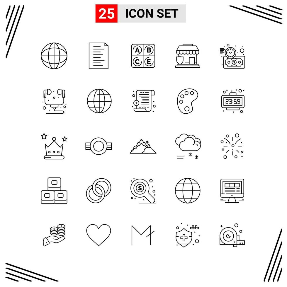 25 Icons Line Style Grid Based Creative Outline Symbols for Website Design Simple Line Icon Signs Isolated on White Background 25 Icon Set Creative Black Icon vector background