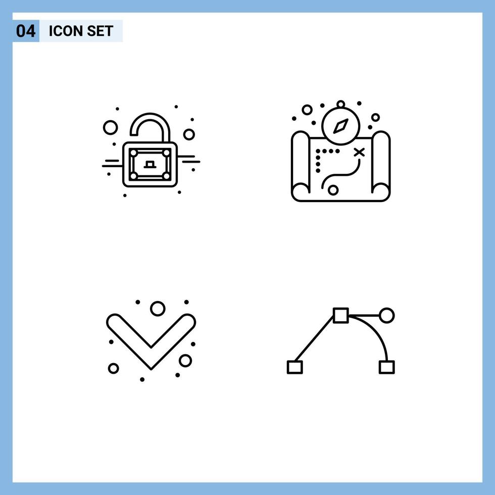 4 Creative Icons Modern Signs and Symbols of lock anchor map arrow point Editable Vector Design Elements