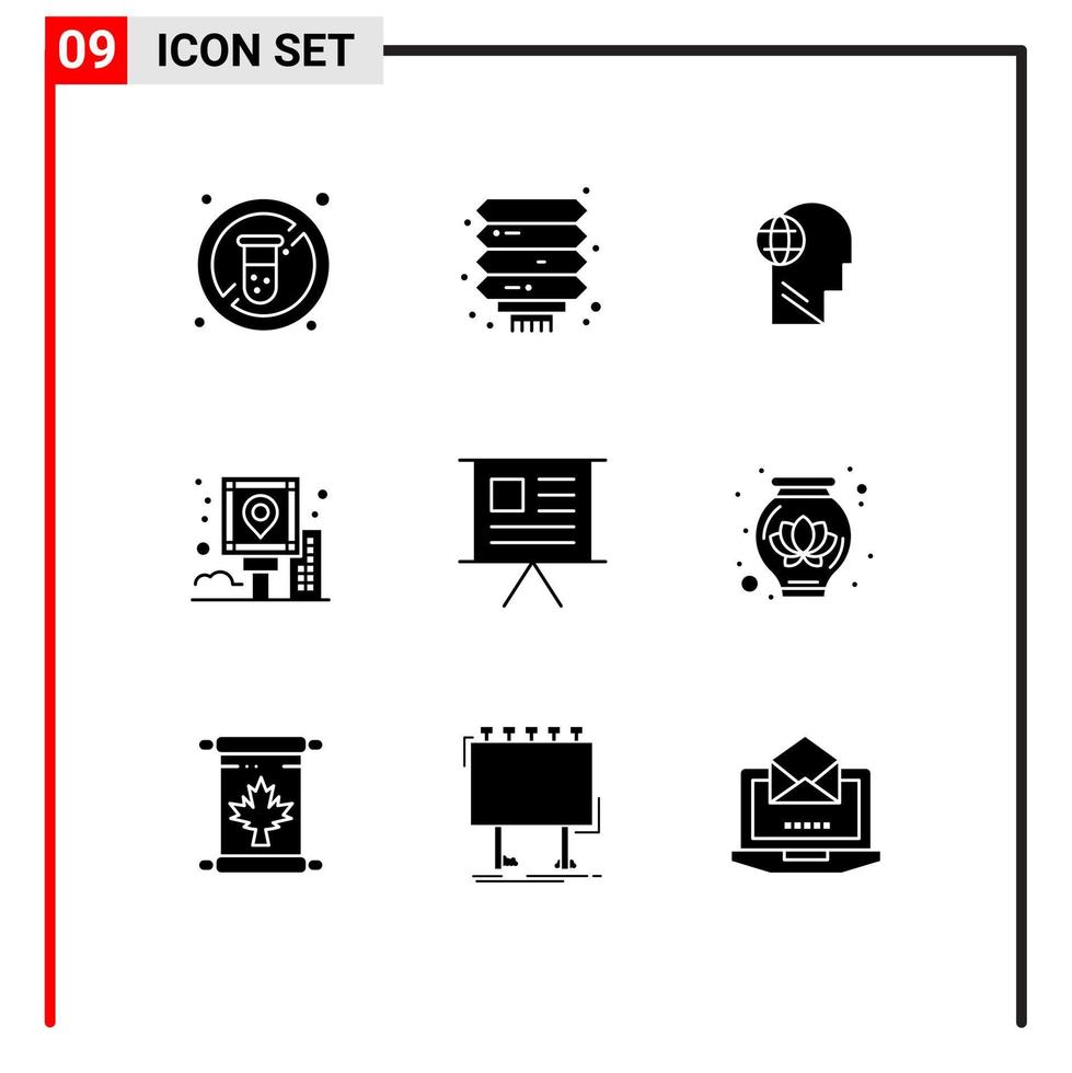 9 Universal Solid Glyphs Set for Web and Mobile Applications route navigation business guide think Editable Vector Design Elements