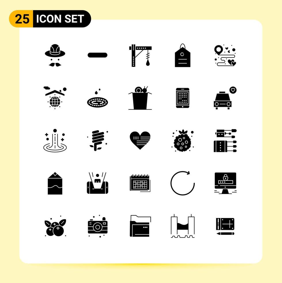 Modern Set of 25 Solid Glyphs and symbols such as location tag bulb price finance Editable Vector Design Elements