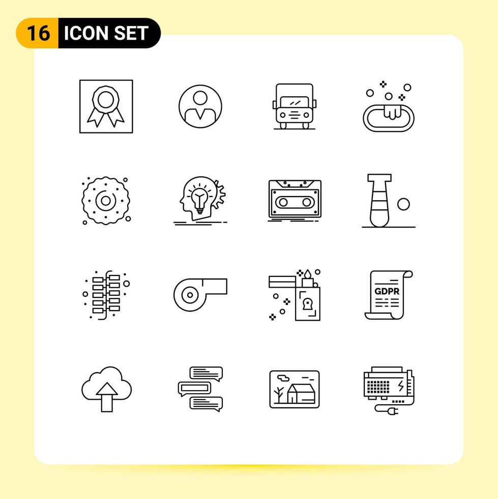 Mobile Interface Outline Set of 16 Pictograms of food cookie auto washroom soap Editable Vector Design Elements
