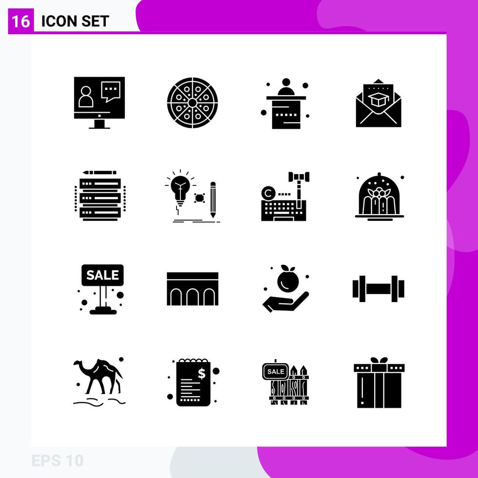 paquete de conjunto de iconos sólidos de 16 iconos de glifo aislados en fondo blanco para impresión web y fondo de vector de icono negro creativo móvil