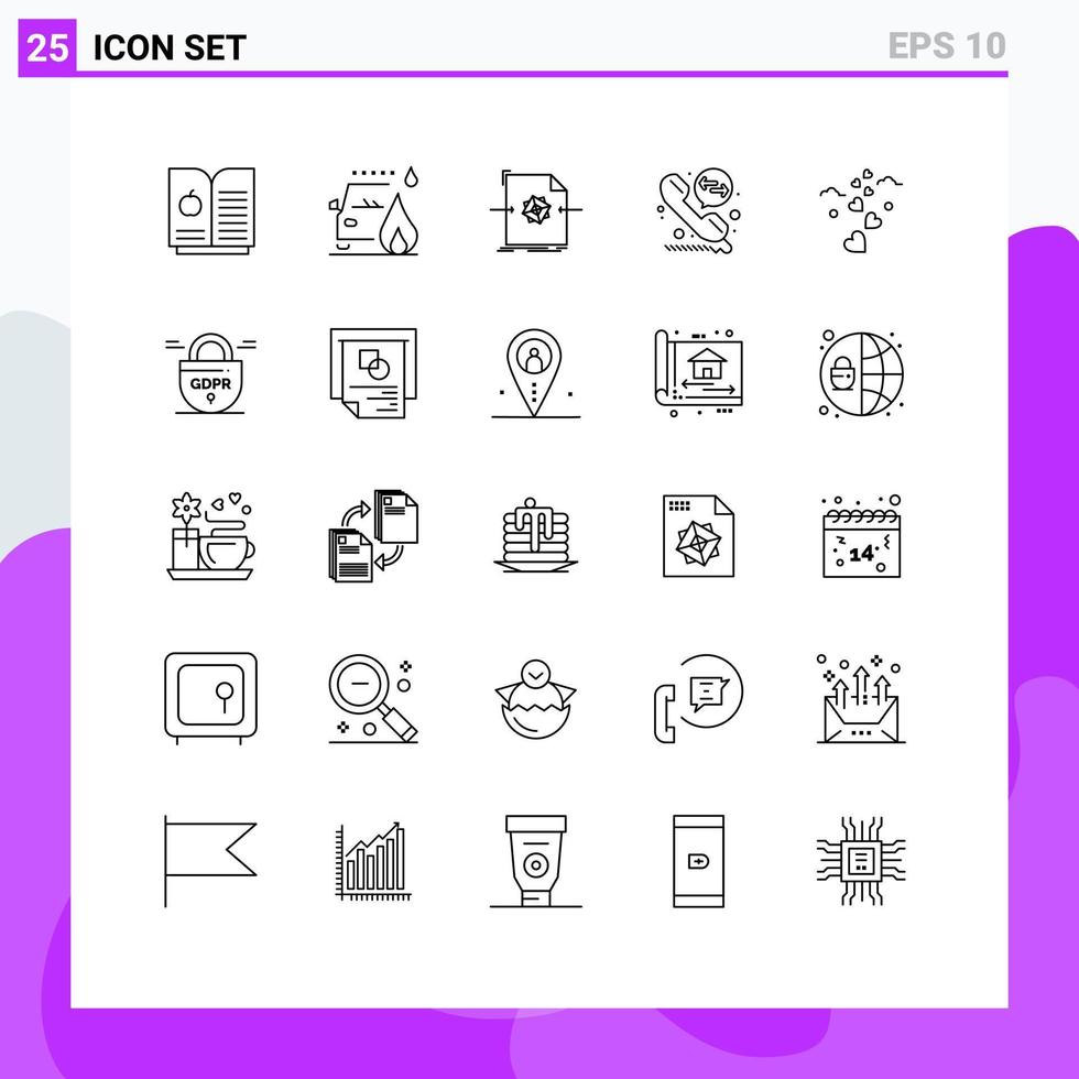 paquete de iconos de vector de stock de 25 signos y símbolos de línea para elementos de diseño de vector editables de llamada de amor de objeto amoroso de datos