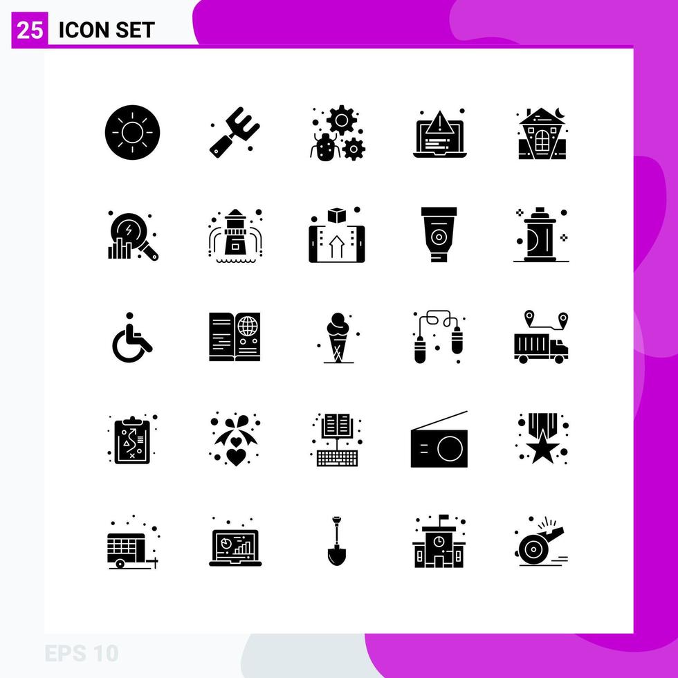 Mobile Interface Solid Glyph Set of 25 Pictograms of halloween castle bug web alert Editable Vector Design Elements