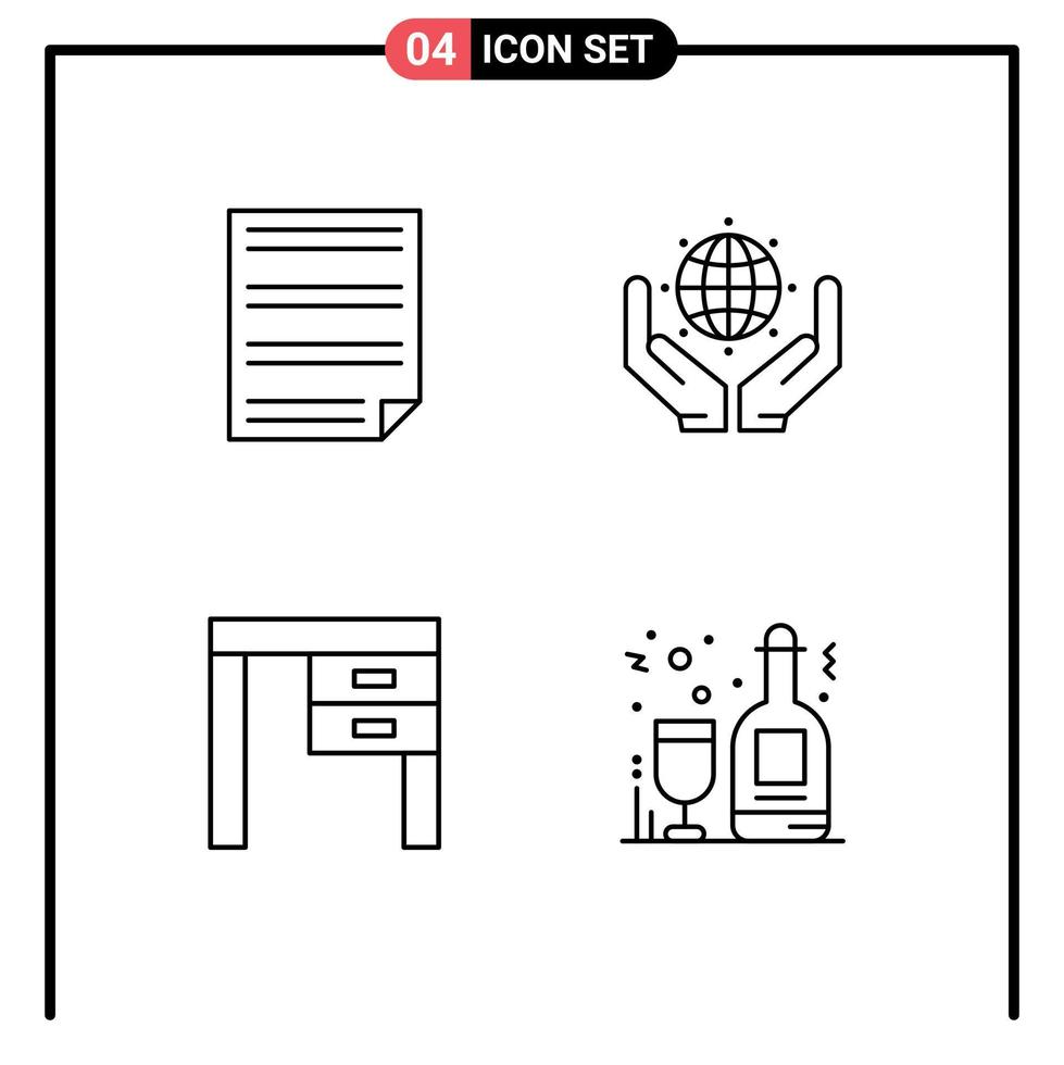 Paquete de 4 líneas de interfaz de usuario de signos y símbolos modernos de la página de decoración de datos que protegen los elementos de diseño de vectores editables de muebles