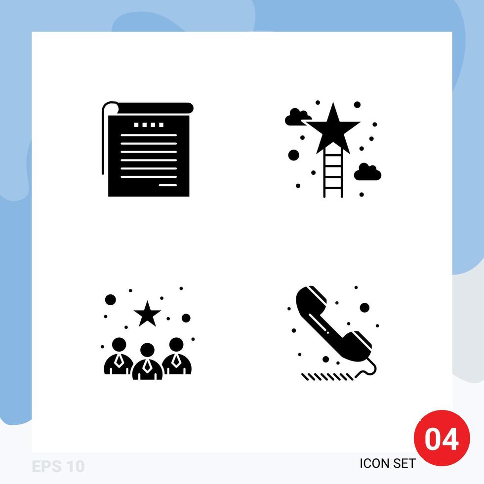 4 Thematic Vector Solid Glyphs and Editable Symbols of student business student notes star profile Editable Vector Design Elements