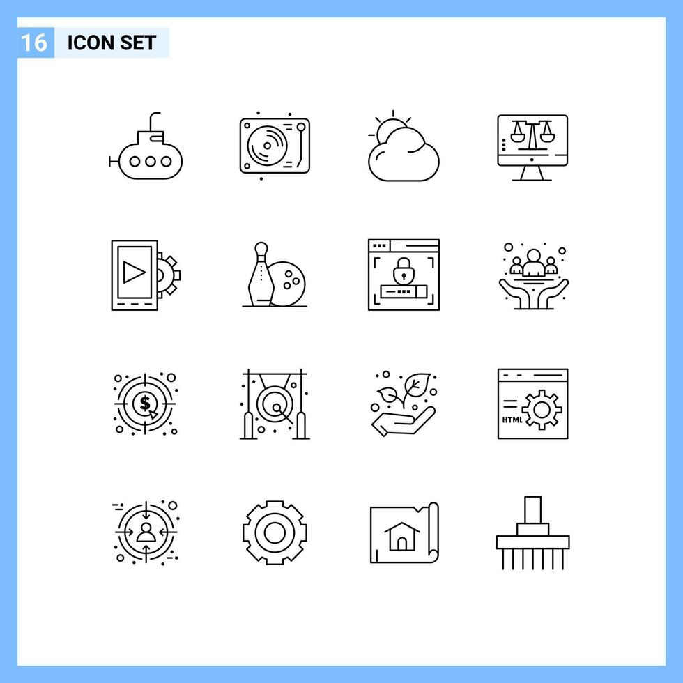 Modern Set of 16 Outlines Pictograph of activity design shinning mobile tecnology Editable Vector Design Elements