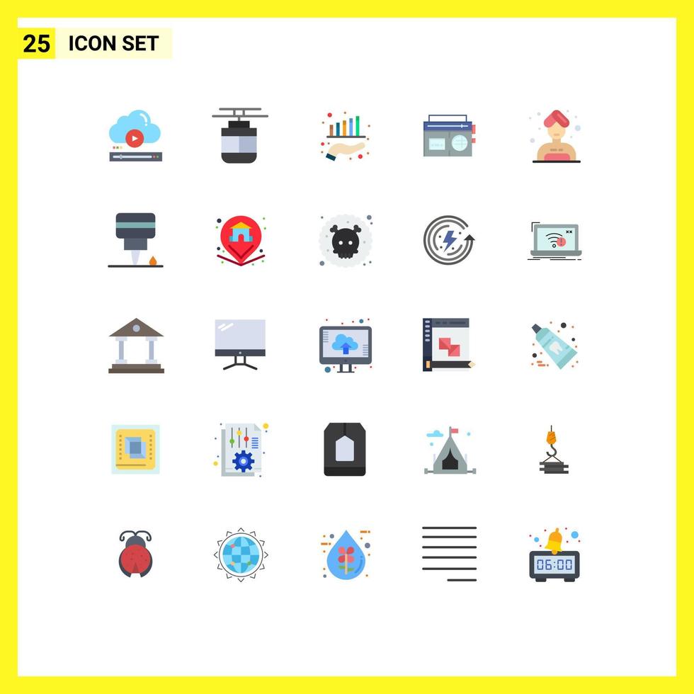 Set of 25 Modern UI Icons Symbols Signs for media radio transportation tape growth Editable Vector Design Elements