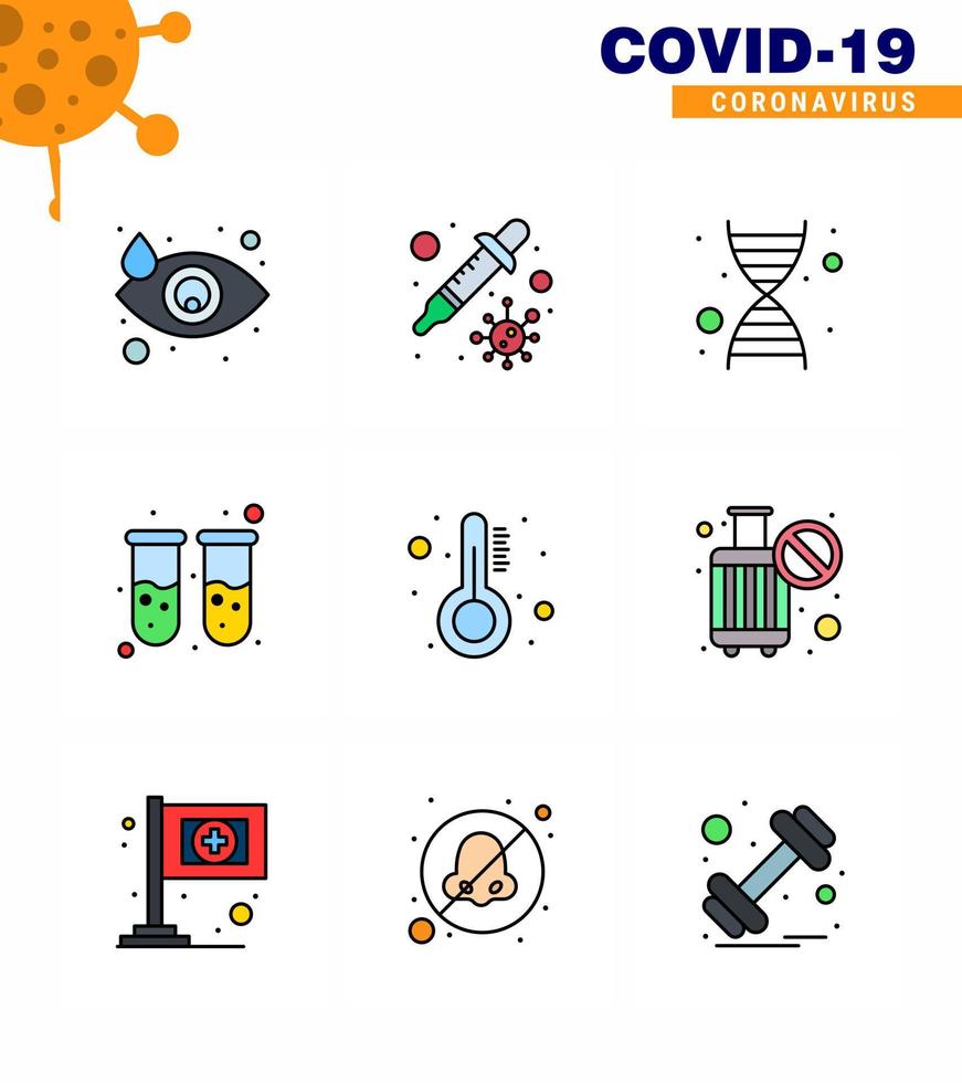 coronavirus 2019ncov covid19 conjunto de iconos de prevención temperatura asistencia sanitaria laboratorio de adn análisis de sangre coronavirus viral 2019nov enfermedad vector elementos de diseño