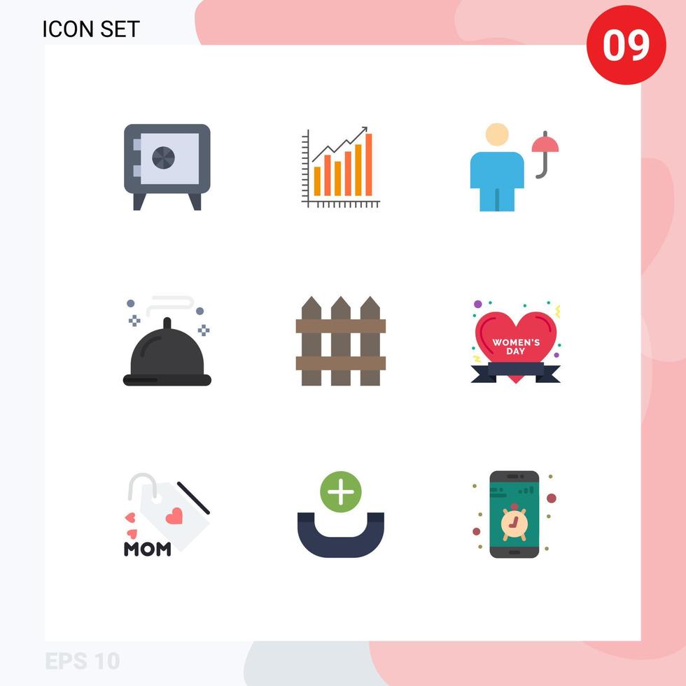 Modern Set of 9 Flat Colors and symbols such as restaurant food statistics umbrella human Editable Vector Design Elements