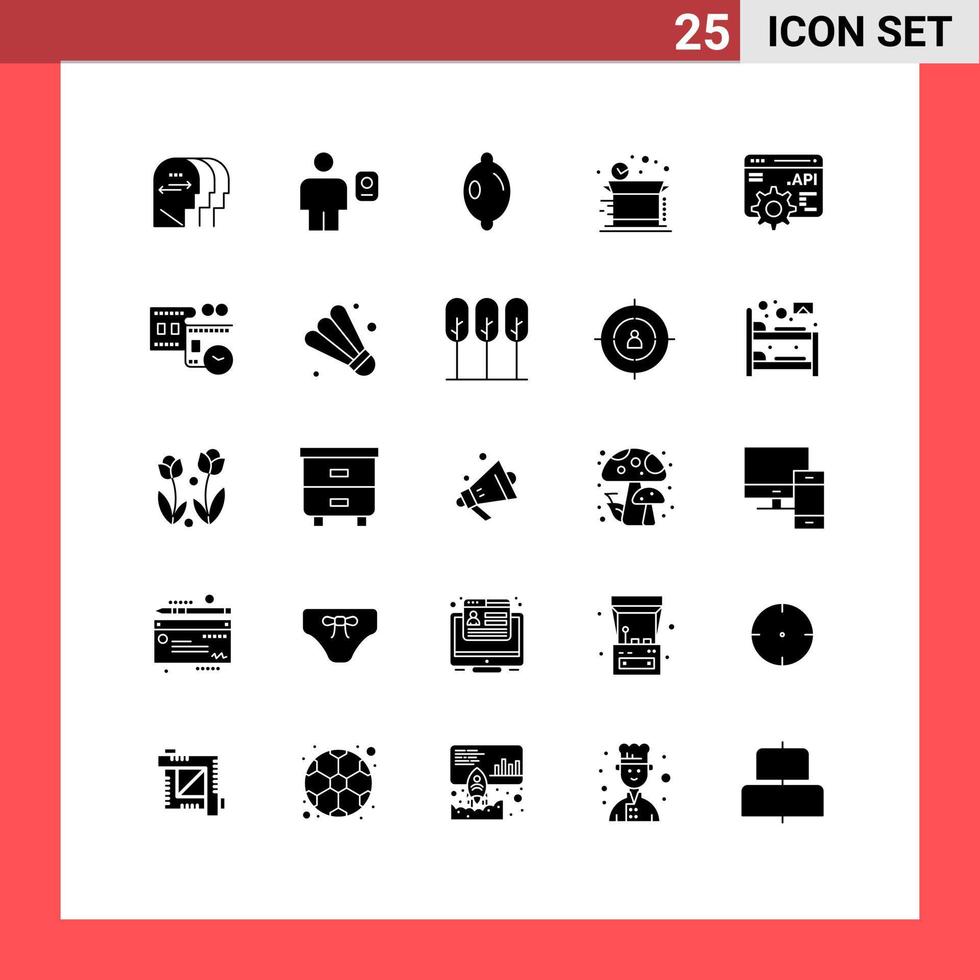 25 User Interface Solid Glyph Pack of modern Signs and Symbols of application programme interface api profile shipping delivery Editable Vector Design Elements
