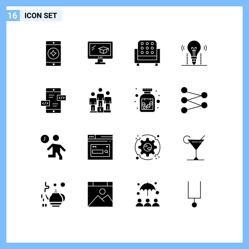 paquete de iconos vectoriales de stock de 16 signos y símbolos de línea para el desarrollo de aplicaciones div asiento ciencia luz elementos de diseño vectorial editables vector