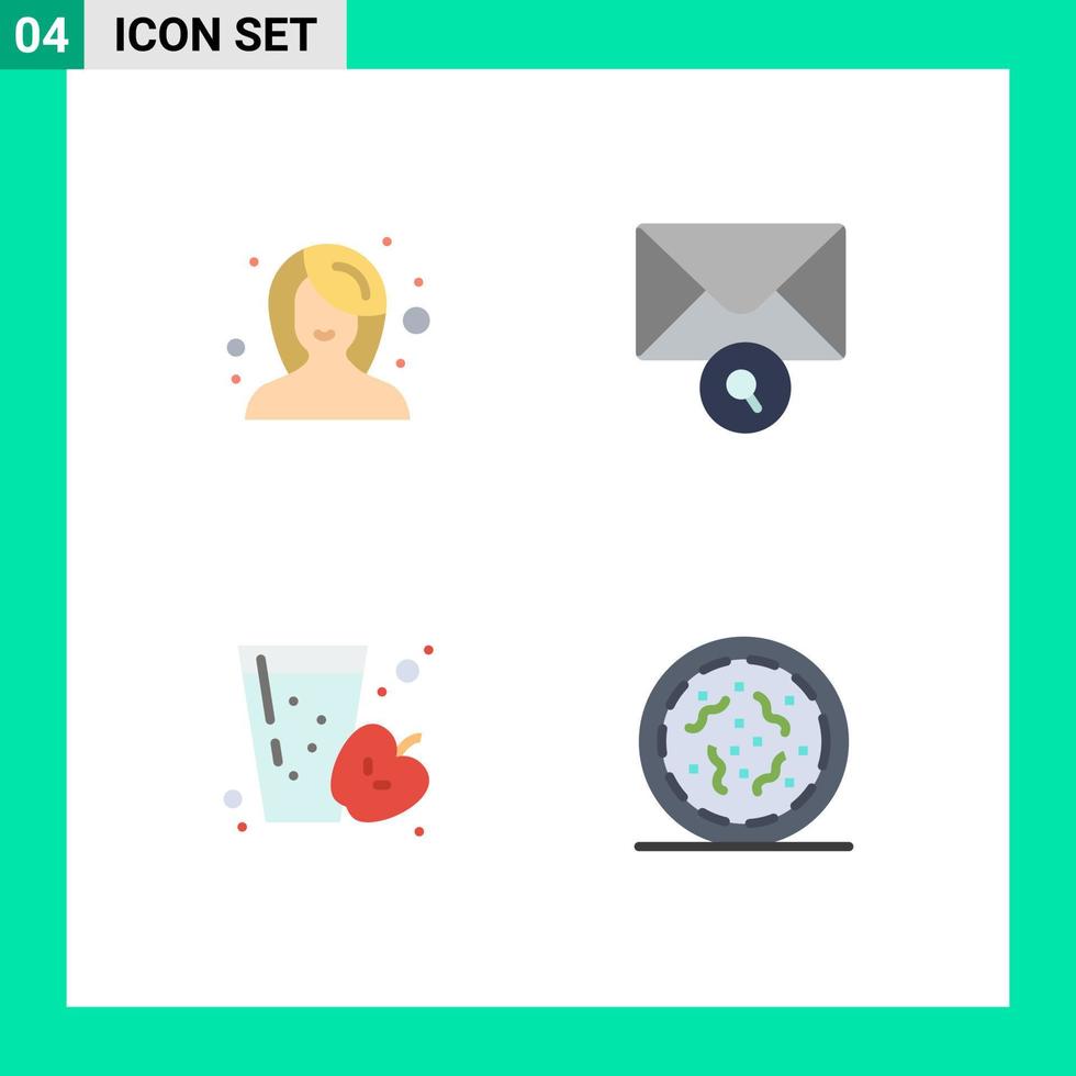 Set of 4 Commercial Flat Icons pack for beauty juice woman search halloween Editable Vector Design Elements