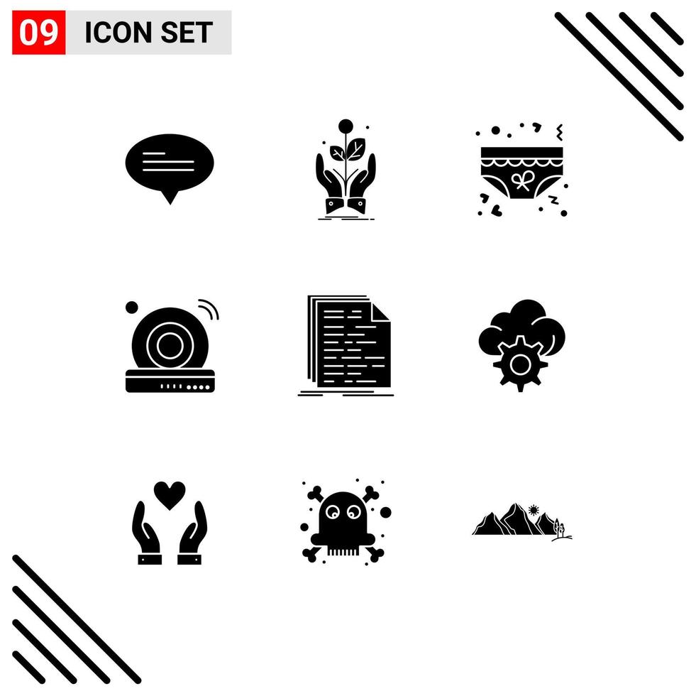Pictogram Set of 9 Simple Solid Glyphs of code wifi clothing dvd romance Editable Vector Design Elements