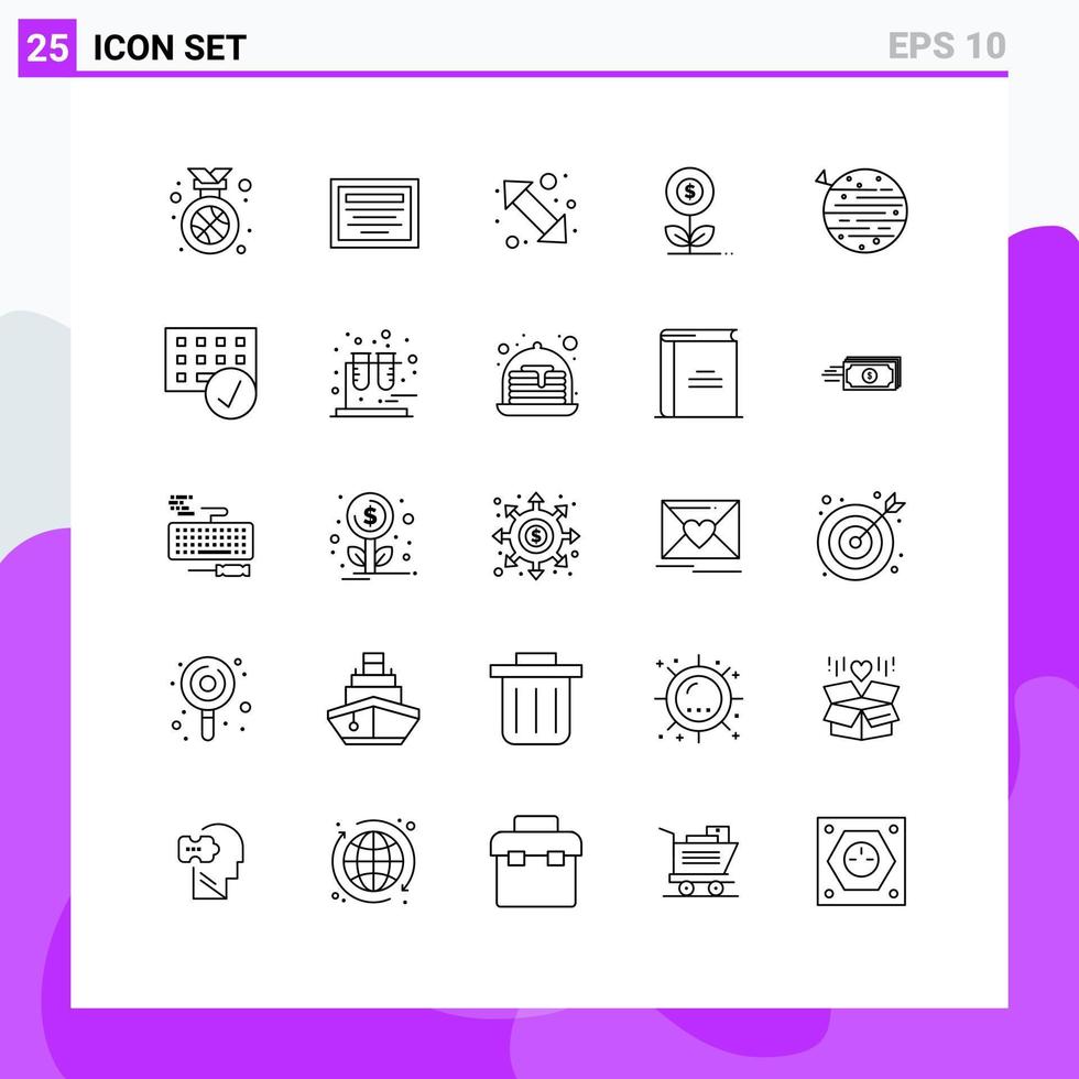 Set of 25 Vector Lines on Grid for moon dollar go business money Editable Vector Design Elements