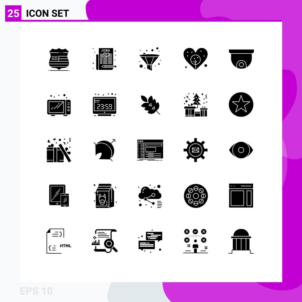 Modern Set of 25 Solid Glyphs and symbols such as food project analysis camera day Editable Vector Design Elements