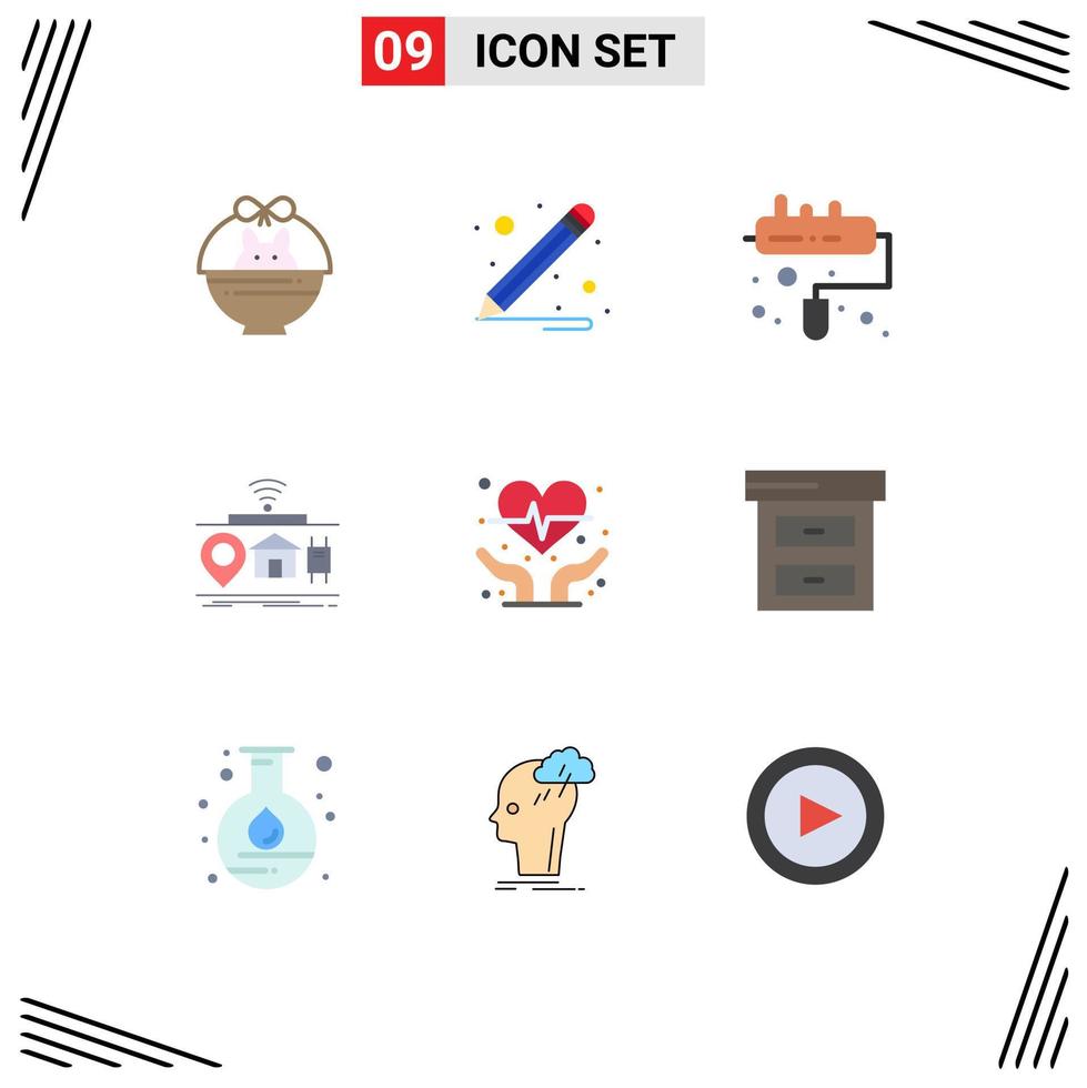 Universal Icon Symbols Group of 9 Modern Flat Colors of archive heart care roller cardiogram of Editable Vector Design Elements