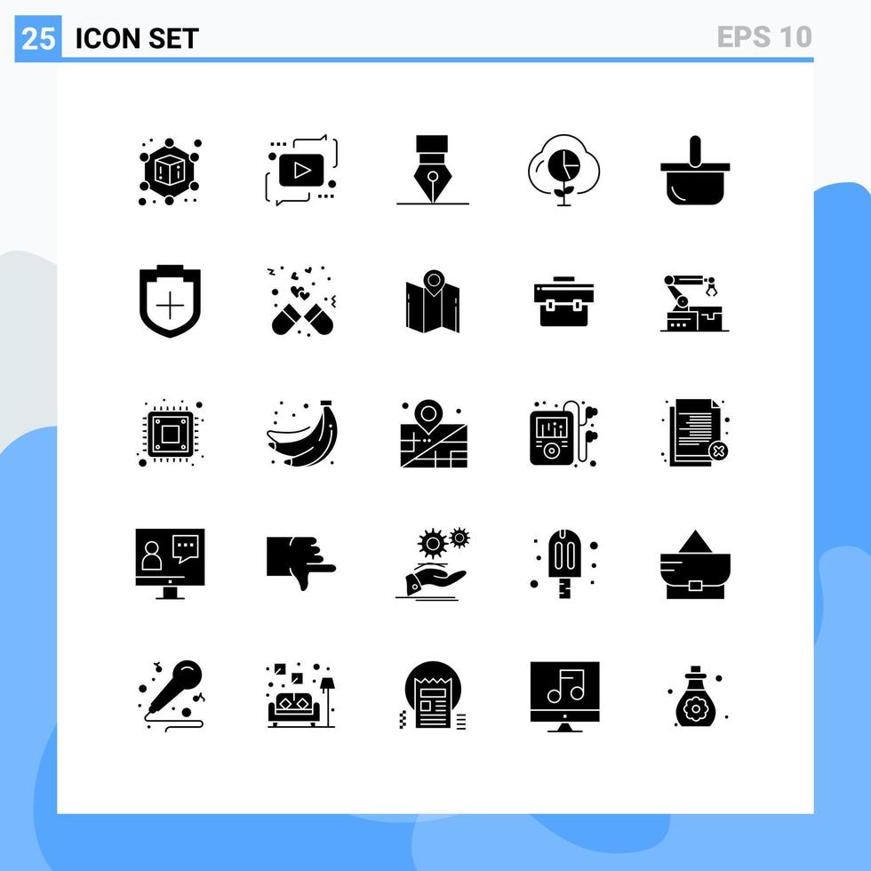grupo de 25 glifos sólidos modernos establecidos para elementos de diseño vectorial editables de datos gráficos de premios de inversión en alimentos vector