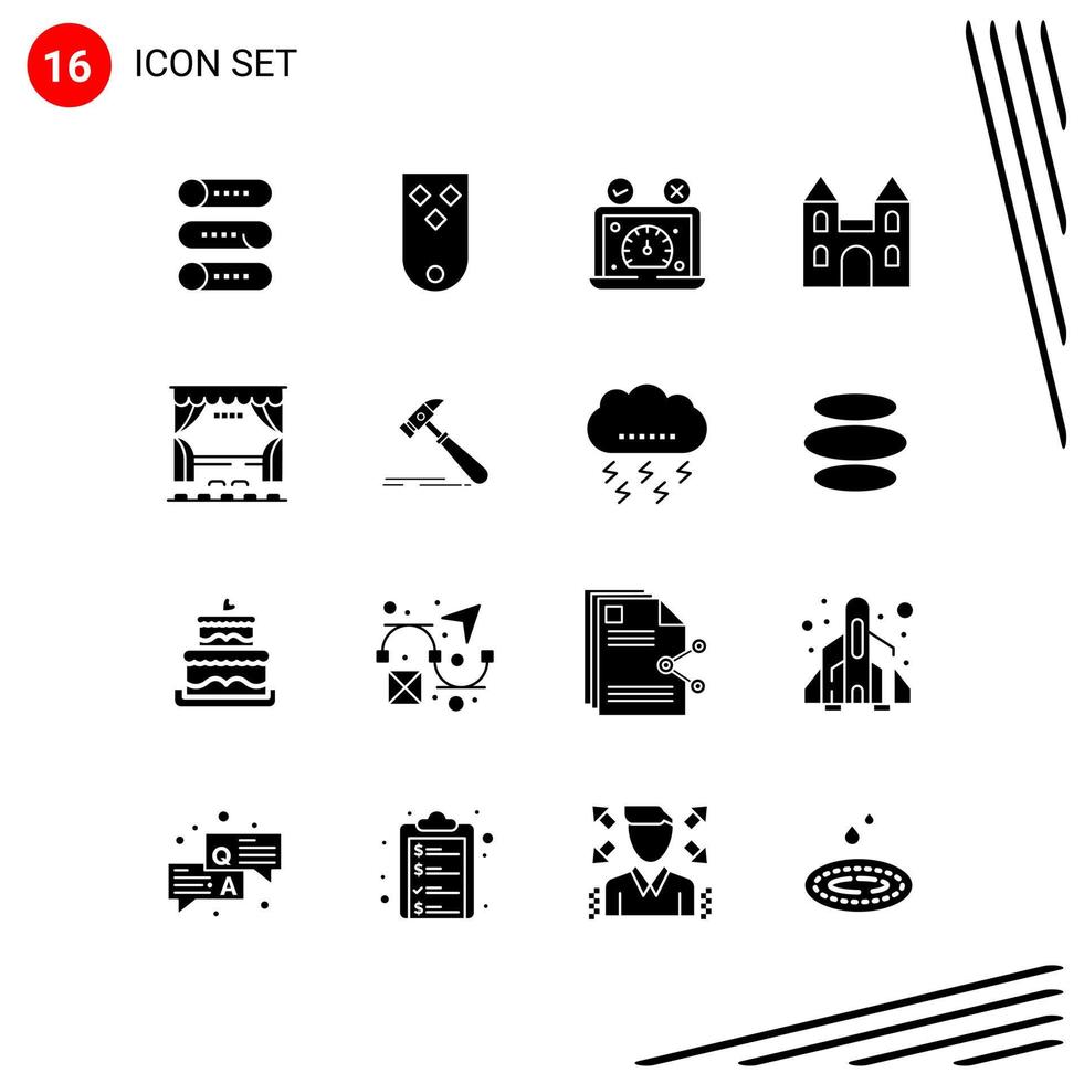 Collection of 16 Vector Icons in solid style Pixle Perfect Glyph Symbols for Web and Mobile Solid Icon Signs on White Background 16 Icons Creative Black Icon vector background