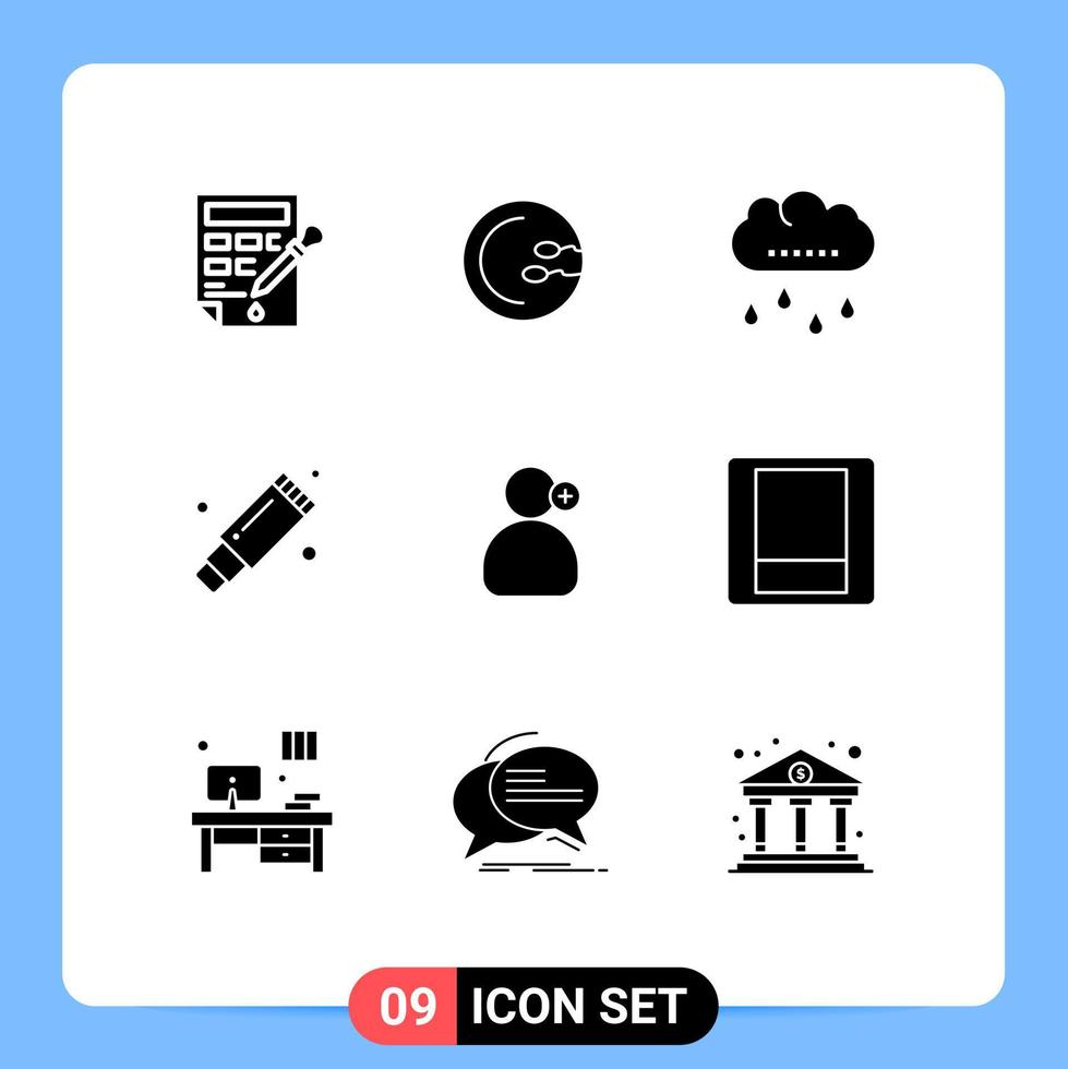 Pack of 9 Modern Solid Glyphs Signs and Symbols for Web Print Media such as work stationary cloud rubber remove Editable Vector Design Elements