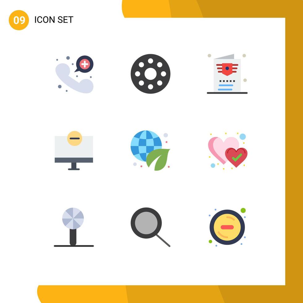 Set of 9 Vector Flat Colors on Grid for ecology monitor passport hardware devices Editable Vector Design Elements