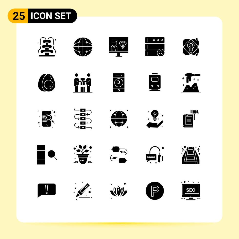 Editable Vector Line Pack of 25 Simple Solid Glyphs of education server coding search programming Editable Vector Design Elements