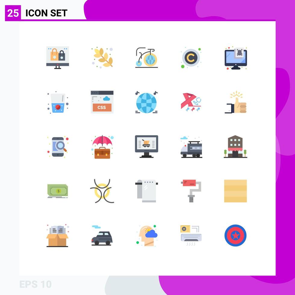 Group of 25 Flat Colors Signs and Symbols for computer license big law copy Editable Vector Design Elements
