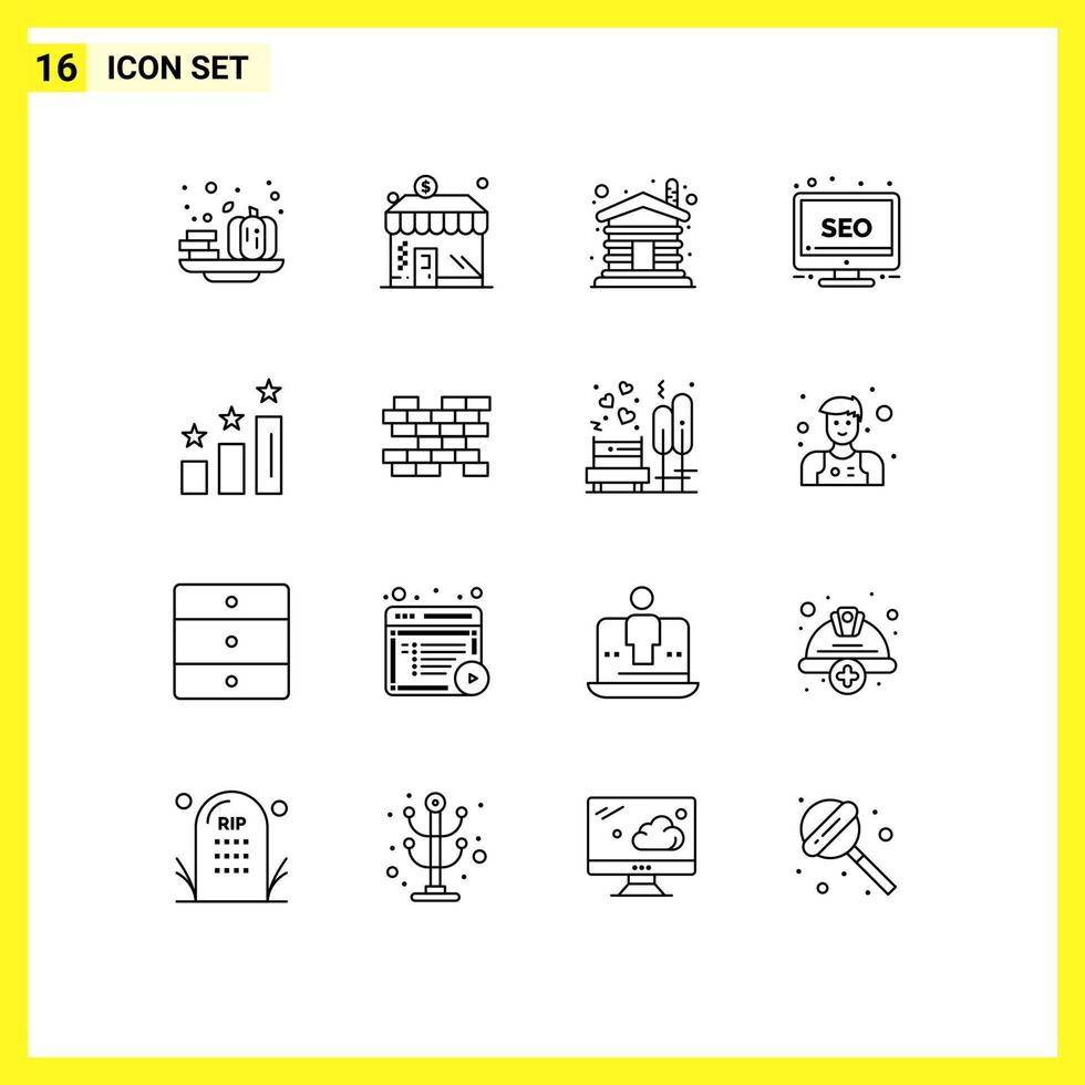 Universal Icon Symbols Group of 16 Modern Outlines of analysis monitor house screen desktop Editable Vector Design Elements