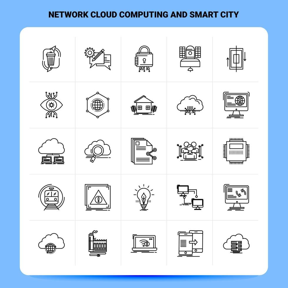 OutLine 25 Network Cloud Computing And Smart City Icon set Vector Line Style Design Black Icons Set Linear pictogram pack Web and Mobile Business ideas design Vector Illustration