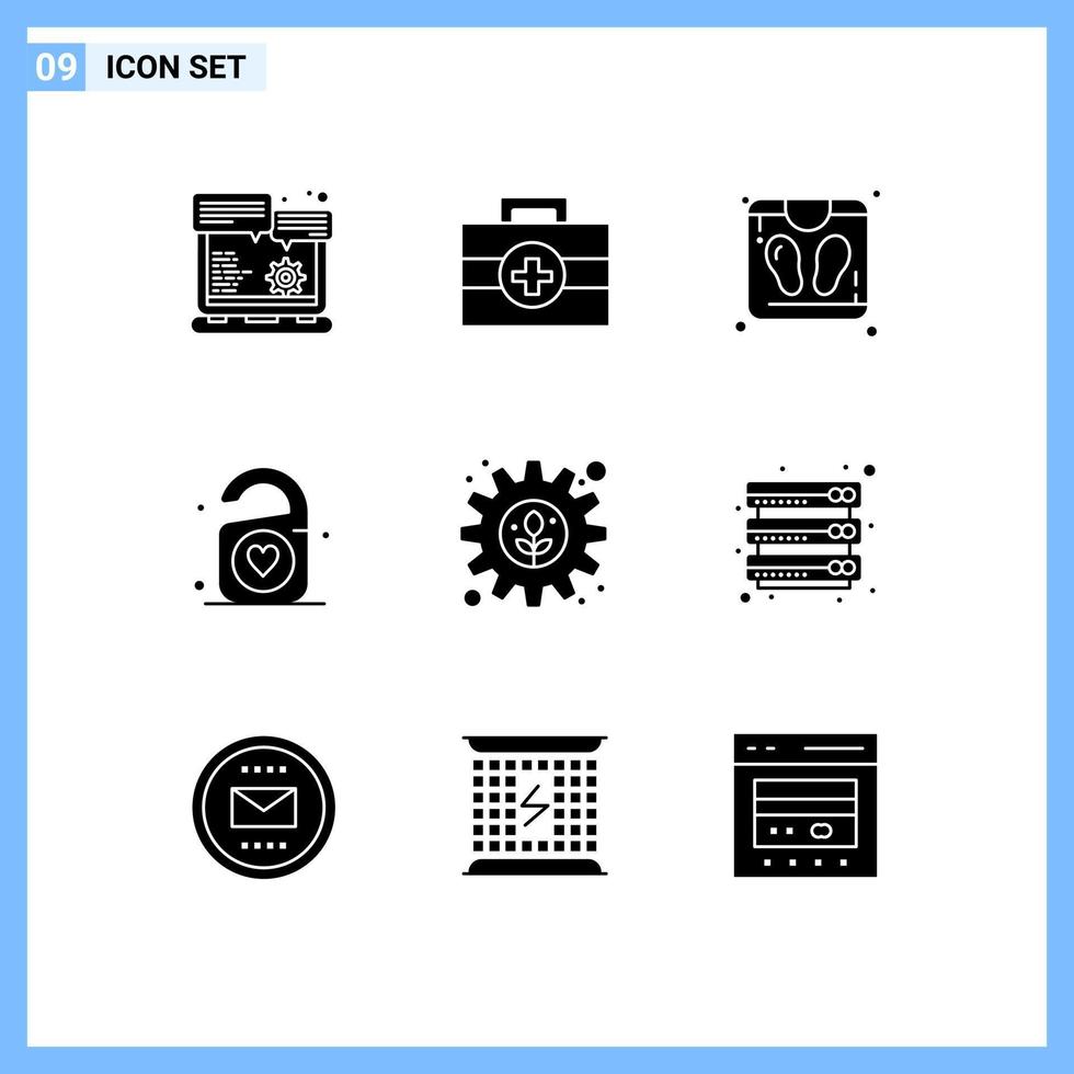 User Interface Pack of 9 Basic Solid Glyphs of setting gear scale environment heart Editable Vector Design Elements