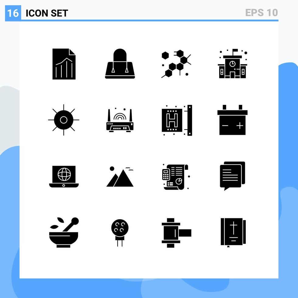 Pictogram Set of 16 Simple Solid Glyphs of sun lab cell biology education Editable Vector Design Elements