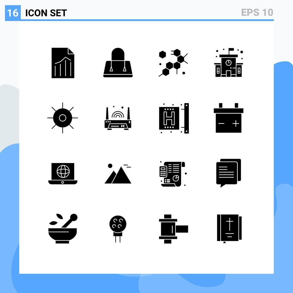 conjunto de pictogramas de 16 glifos sólidos simples de elementos de diseño vectorial editables de educación en biología celular de laboratorio solar vector