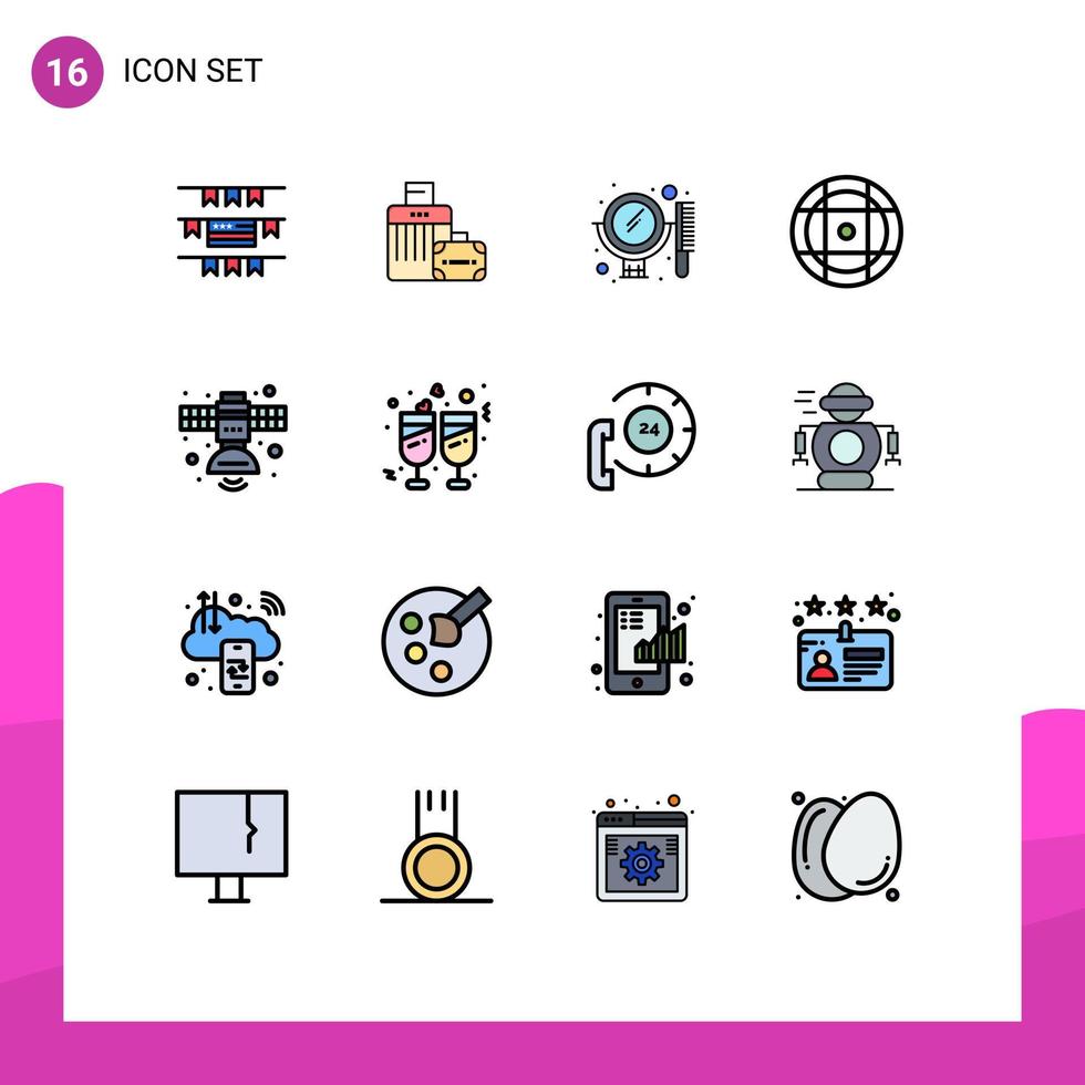 User Interface Pack of 16 Basic Flat Color Filled Lines of space radio comb communication equipment Editable Creative Vector Design Elements