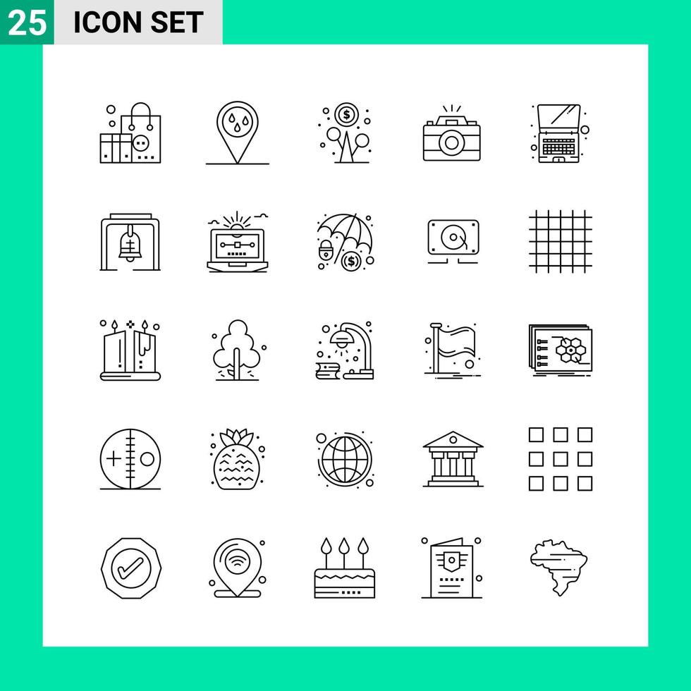 Pack of 25 Line Style Icon Set Outline Symbols for print Creative Signs Isolated on White Background 25 Icon Set Creative Black Icon vector background