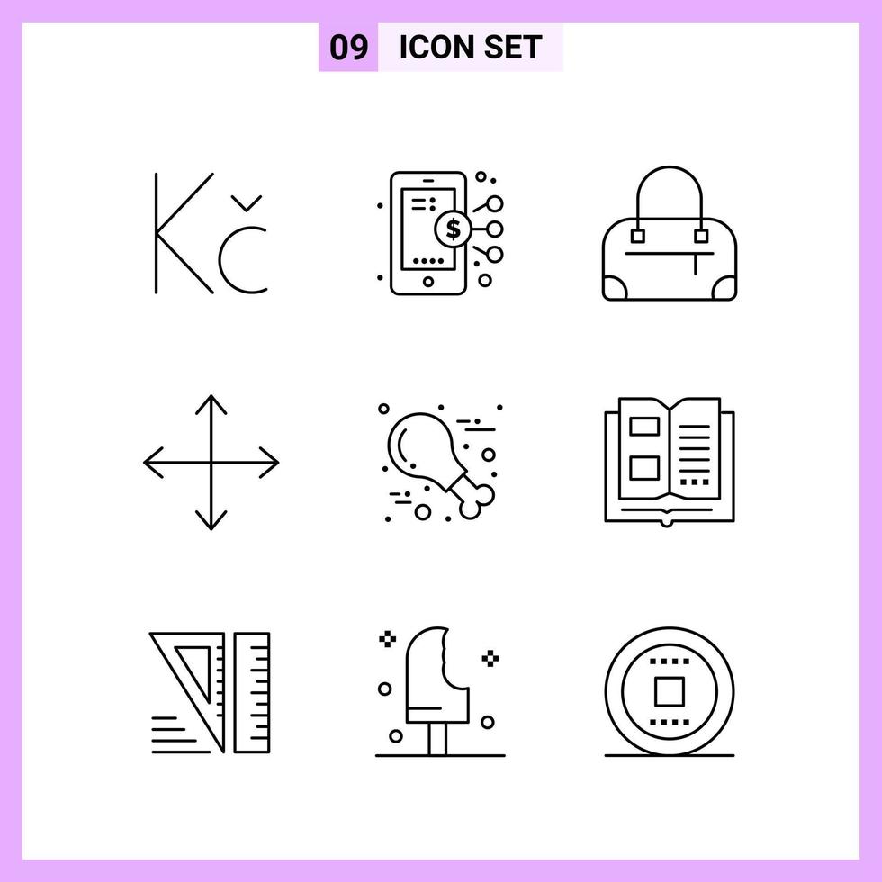 9 Icons in Line Style Outline Symbols on White Background Creative Vector Signs for Web mobile and Print Creative Black Icon vector background