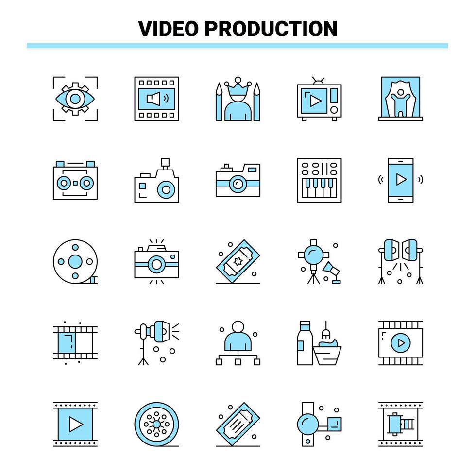 25 producción de video conjunto de iconos negros y azules diseño de iconos creativos y plantilla de logotipo fondo de vector de icono negro creativo