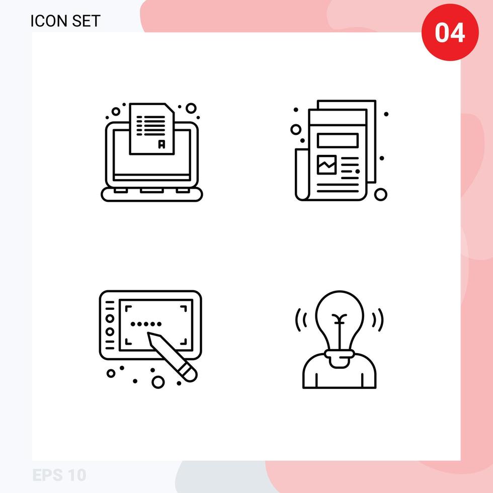Pictogram Set of 4 Simple Filledline Flat Colors of exam design questionnaire newspaper tablet Editable Vector Design Elements