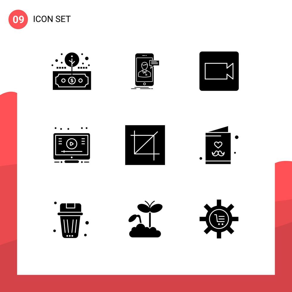 9 Solid Glyph concept for Websites Mobile and Apps crop video mobile online video Editable Vector Design Elements