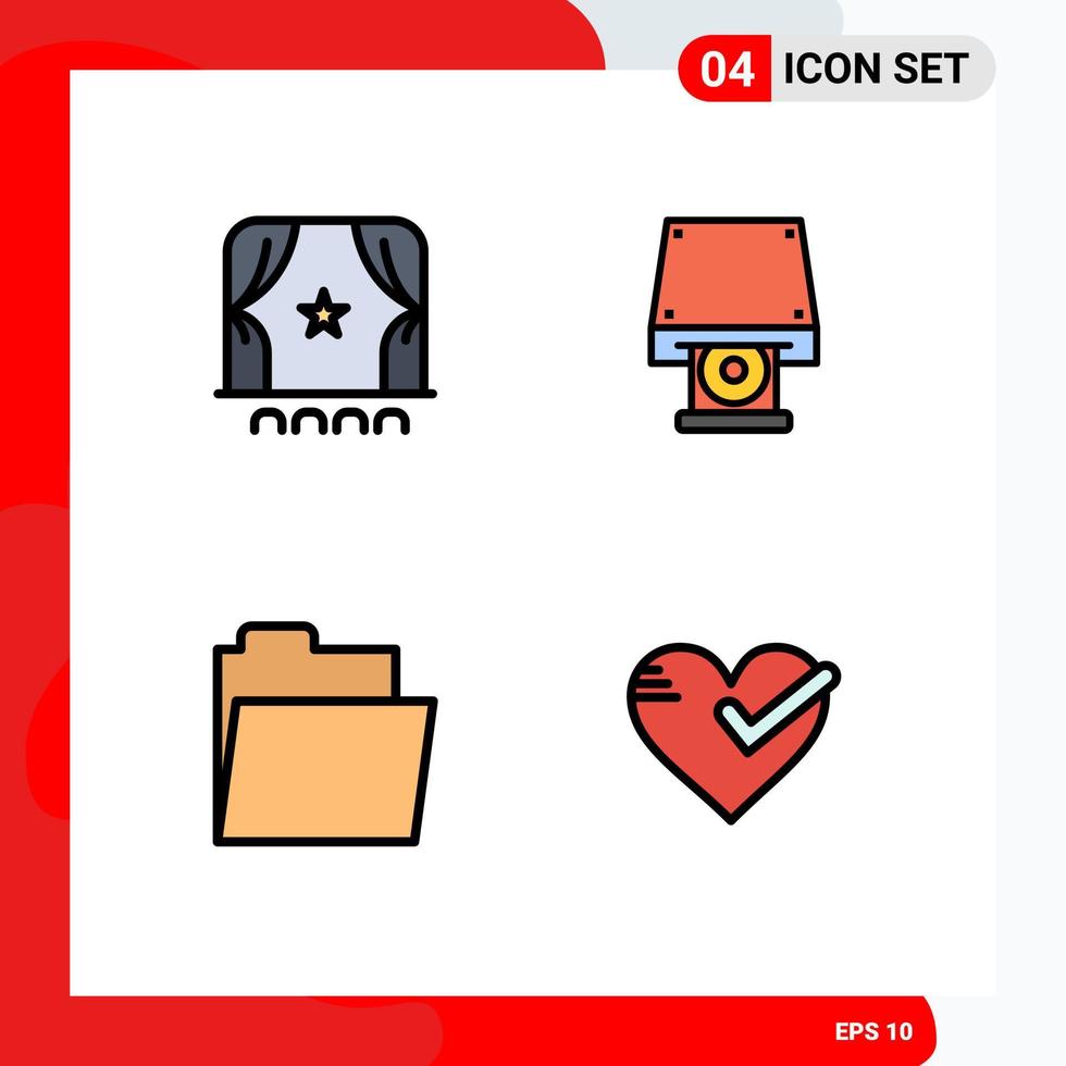 Set of 4 Modern UI Icons Symbols Signs for audience folder film data storage heart Editable Vector Design Elements