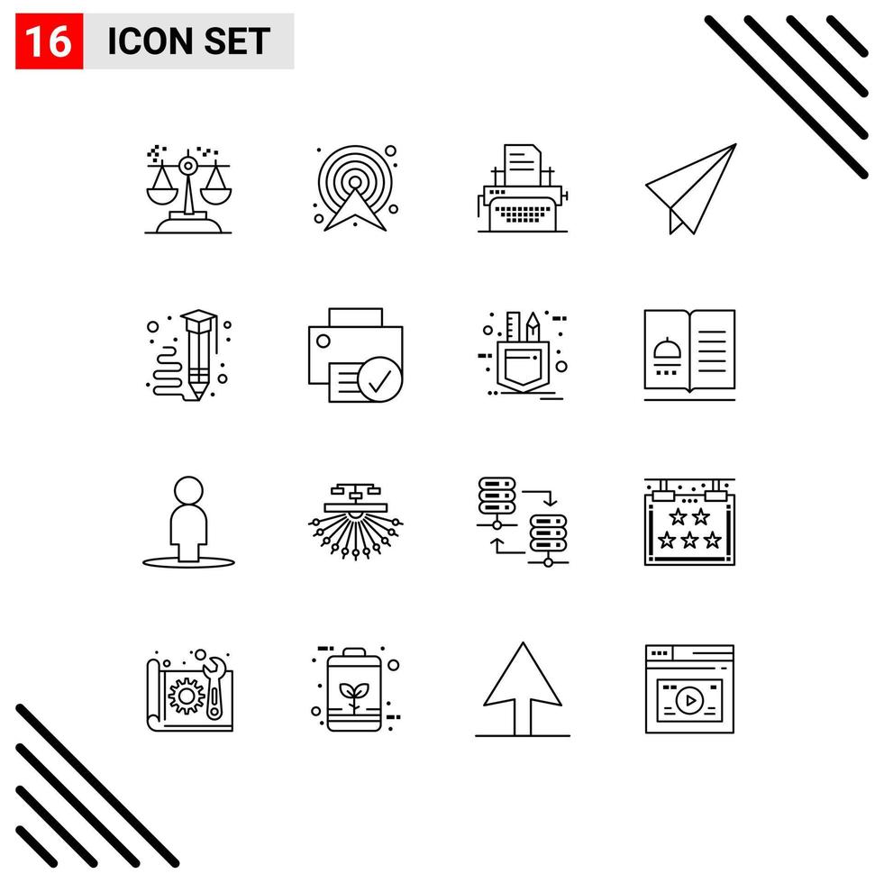 Universal Icon Symbols Group of 16 Modern Outlines of art paper plane map paper print Editable Vector Design Elements