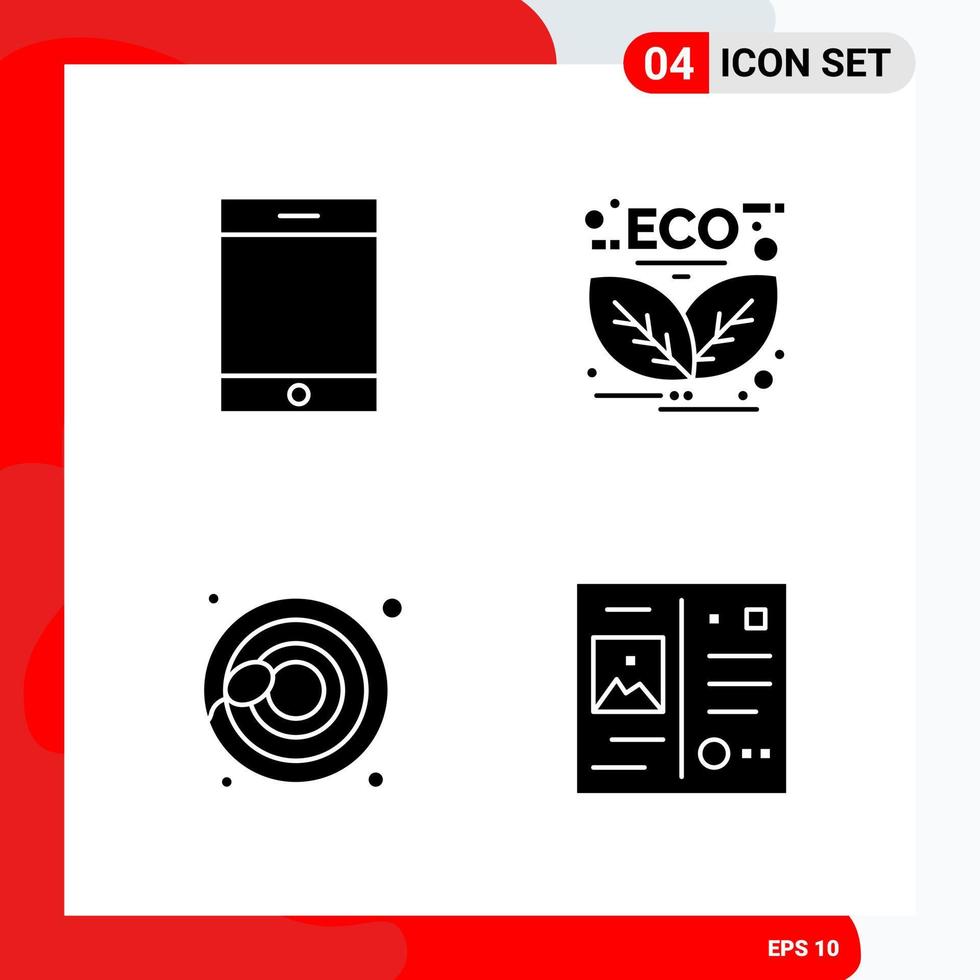 Creative Set of 4 Universal Glyph Icons isolated on White Background Creative Black Icon vector background